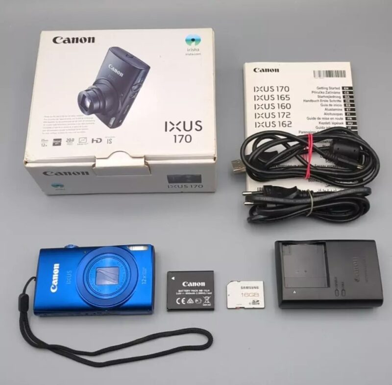 Canon IXUS 170 20.0MP Digital Camera – Blue – 12x Zoom – Original Packaging – Compact & Easy to Use – Perfect for Travel & Everyday Photography!