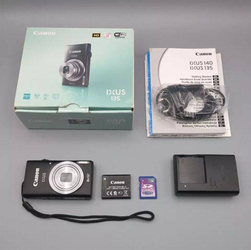 Canon IXUS 135 16.0MP Digital Camera – Black – 8x Zoom – Original Packaging Complete – Compact & Easy to Use – Perfect for Travel & Everyday Photography!